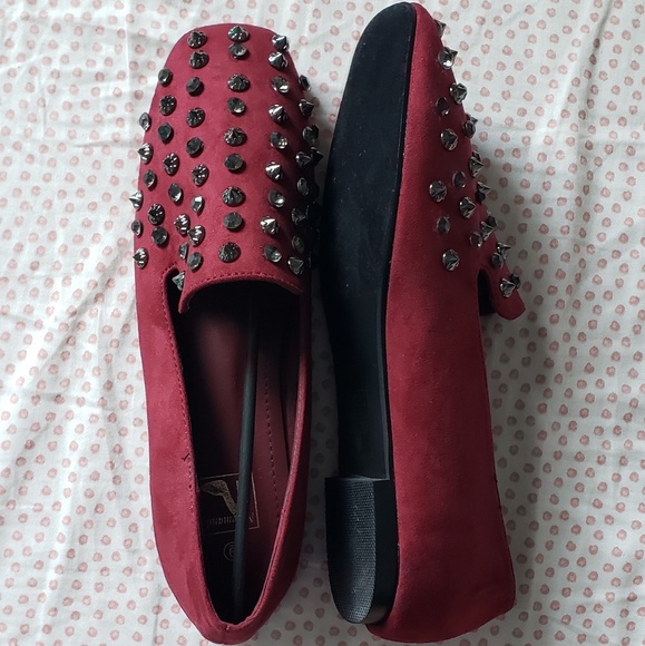 Burgundy Flats with Studs for Women - Picture 2 of 3